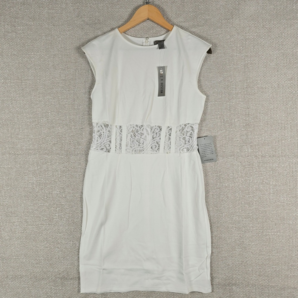 Love X Design Womens White Lace Inset Sleeveless Sheath Dress Medium NEW